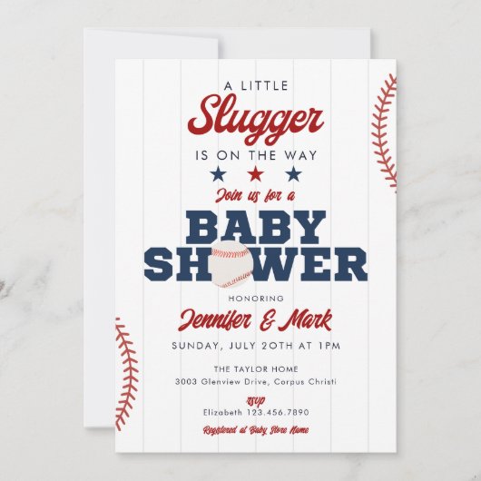 Little Slugger Baseball All In One Baby Shower 招待状 (正面)