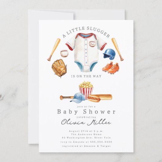 Little Slugger Baseball Baby Shower Invite 招待状 (正面)