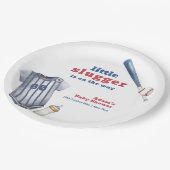 Little Slugger Baseball Shirt Bottle Baby Shower  ペーパープレート (アングル)