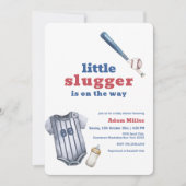 Little Slugger Baseball Shirt Bottle Baby Shower 招待状 (正面)