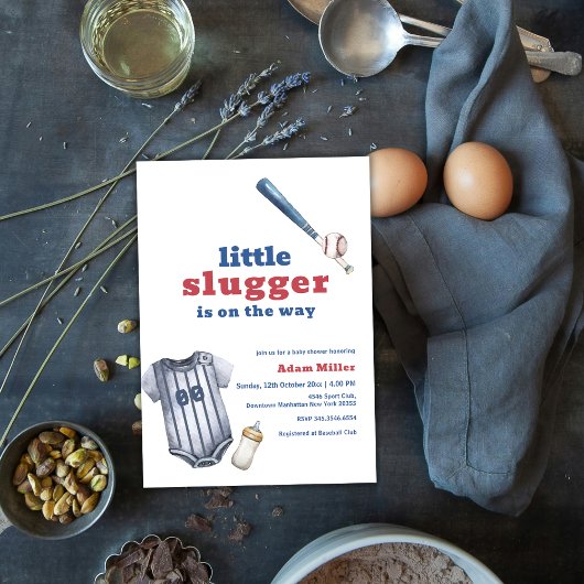 Little Slugger Baseball Shirt Bottle Baby Shower 招待状