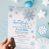 Little Snow Flake Blue Silver Glittery Baby Shower 招待状