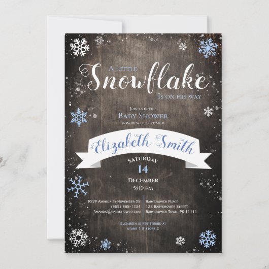 Little snowflake baby boy babyshower 招待状 (正面)