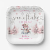 Little Snowflake Baby Shower Girl Pink Paper ペーパープレート (正面)