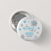 Little Snowflake Blue Silver Glittery Baby Shower  缶バッジ (正面&裏面)