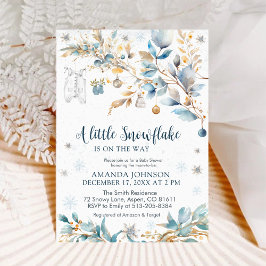Little Snowflake Gold Winter Baby Shower   招待状