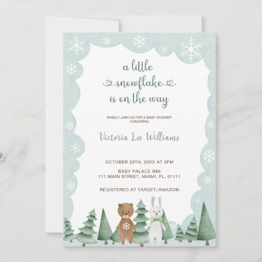 Little snowflake is on the way Winter Baby Shower 招待状 (正面)