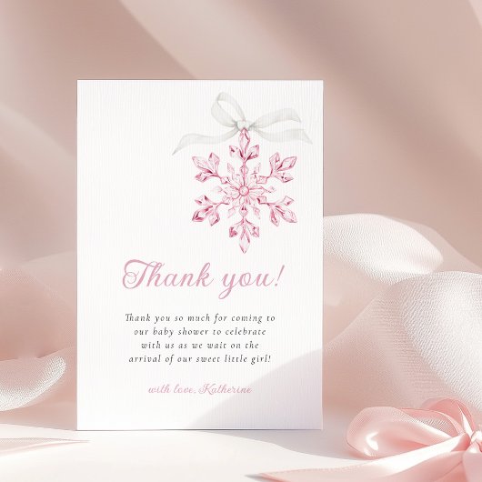 Little Snowflake Minimal Girl Baby Shower サンキューカード
