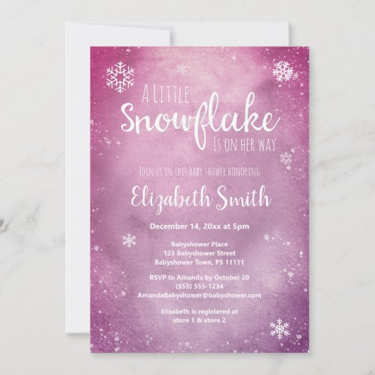 Little snowflake on her way babyshower 招待状 (正面)