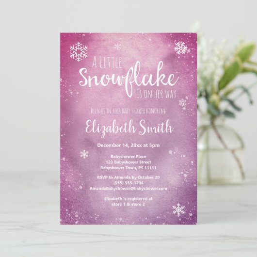 Little snowflake on her way babyshower 招待状 (スタンド正面)