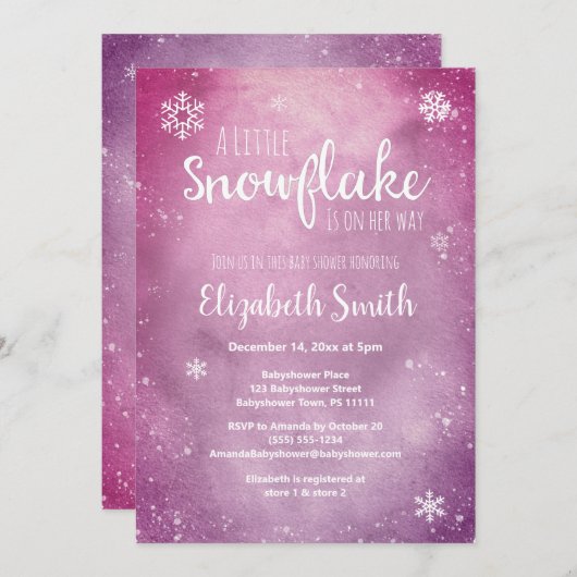 Little snowflake on her way babyshower 招待状 (正面/裏面)