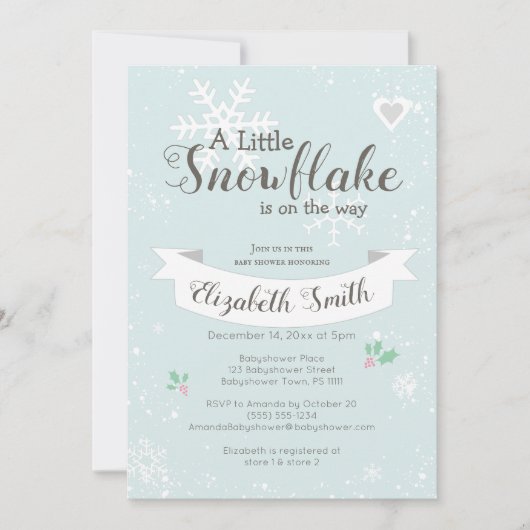 Little snowflake on the way babyshower invitation 招待状 (正面)