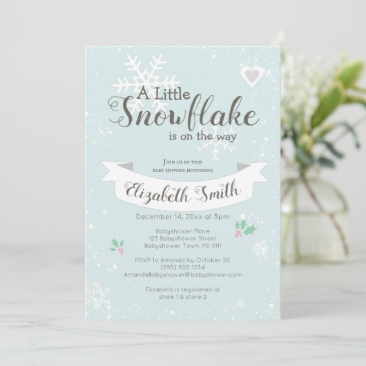 Little snowflake on the way babyshower invitation 招待状 (スタンド正面)