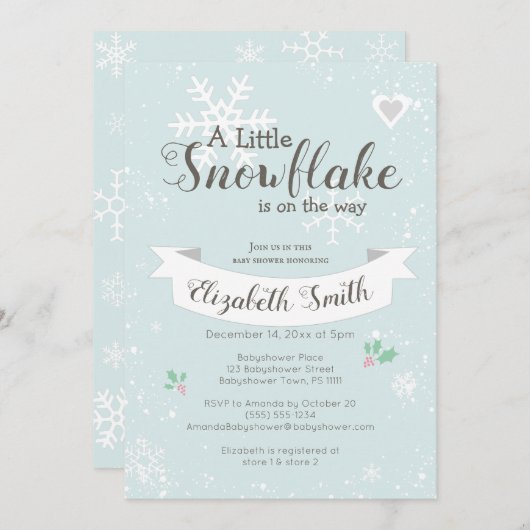 Little snowflake on the way babyshower invitation 招待状 (正面/裏面)