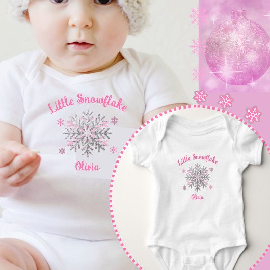 Little Snowflake Pink Grey Winter Baby Shower Gift ベビーボディスーツ