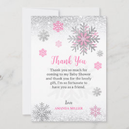 Little Snowflake Pink Silver Glittery Baby Shower  サンキューカード
