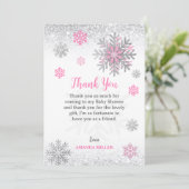 Little Snowflake Pink Silver Glittery Baby Shower  サンキューカード (スタンド正面)