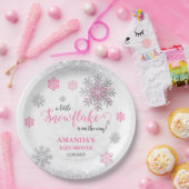 Little Snowflake Pink Silver Glittery Baby Shower  ペーパープレート (パーティー)