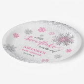 Little Snowflake Pink Silver Glittery Baby Shower  ペーパープレート (アングル)
