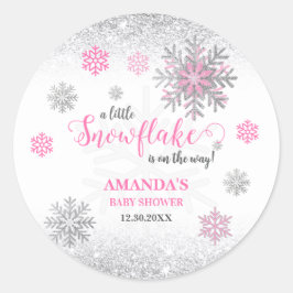 Little Snowflake Pink Silver Glittery Baby Shower  ラウンドシール