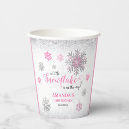 Little Snowflake Pink Silver Glittery Baby Shower  紙コップ