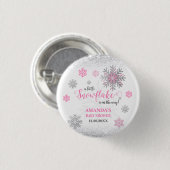 Little Snowflake Pink Silver Glittery Baby Shower  缶バッジ (正面&裏面)