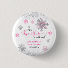 Little Snowflake Pink Silver Glittery Baby Shower  缶バッジ