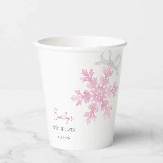 Little Snowflake Pink Winter Baby Shower Cups 紙コップ (正面)