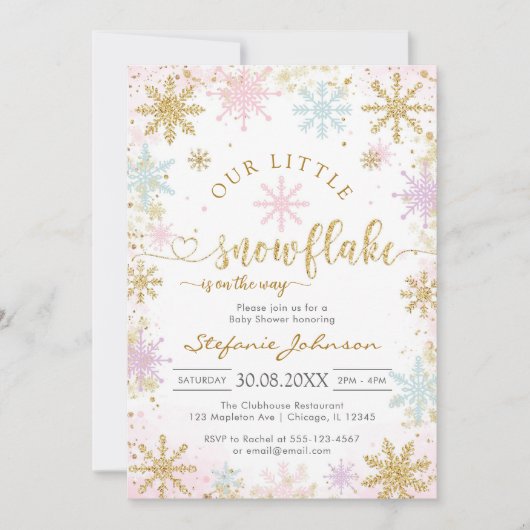 Little Snowflake Winter Baby Shower Invitation 招待状 (正面)