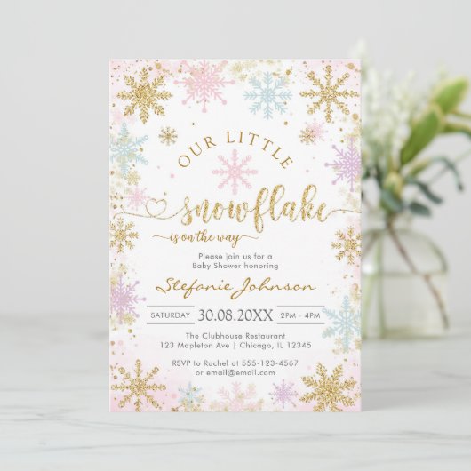Little Snowflake Winter Baby Shower Invitation 招待状 (スタンド正面)