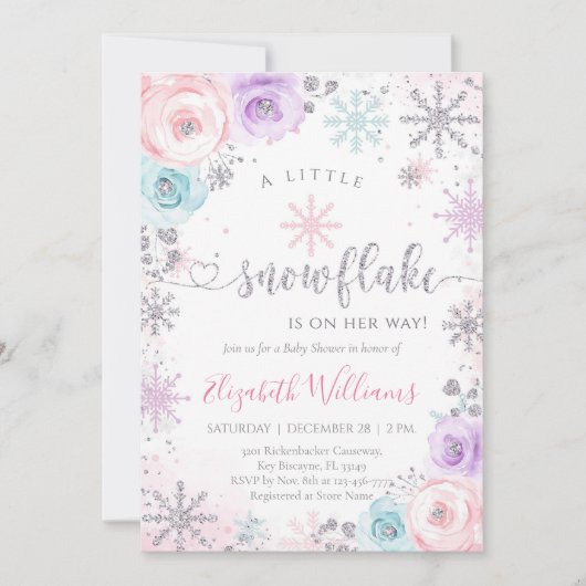 Little Snowflake Winter Baby Shower Invitation 招待状 (正面)