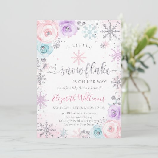Little Snowflake Winter Baby Shower Invitation 招待状 (スタンド正面)