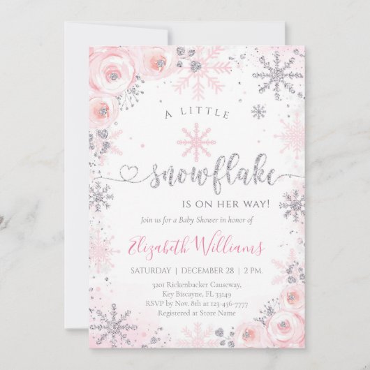 Little Snowflake Winter Baby Shower Invitation 招待状 (正面)