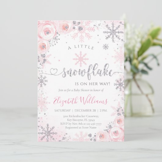 Little Snowflake Winter Baby Shower Invitation 招待状 (スタンド正面)