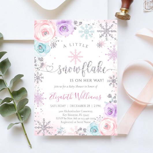 Little Snowflake Winter Baby Shower Invitation 招待状
