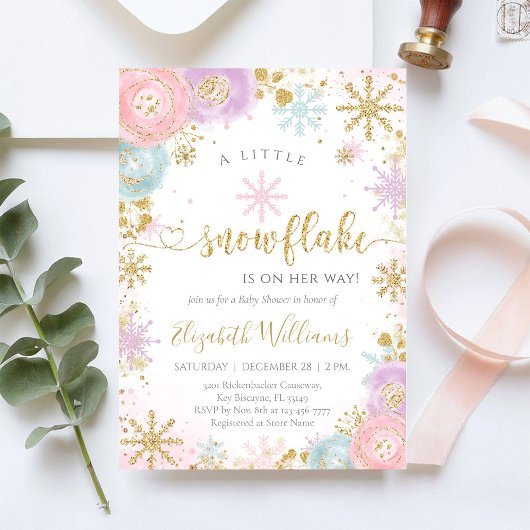 Little Snowflake Winter Baby Shower Invitation 招待状