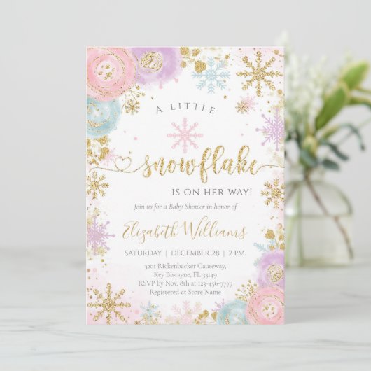 Little Snowflake Winter Baby Shower Invitation 招待状 (スタンド正面)