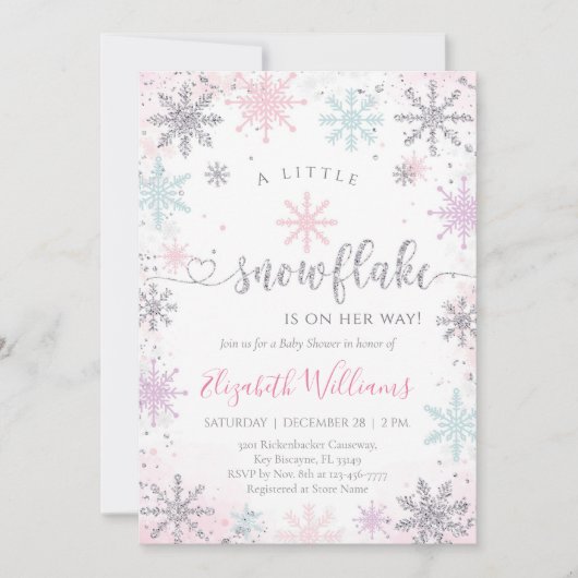 Little Snowflake Winter Baby Shower Invitation 招待状 (正面)