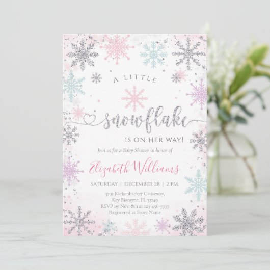 Little Snowflake Winter Baby Shower Invitation 招待状 (スタンド正面)