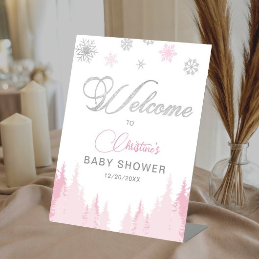 Little Snowflake Winter Baby Shower Welcome Sign 台座サイン