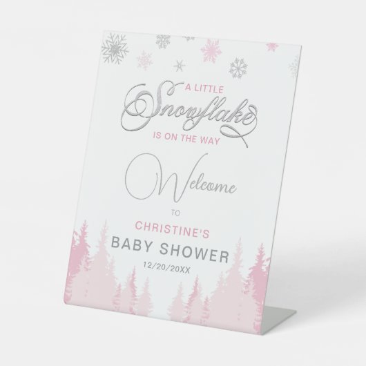 Little Snowflake Winter Baby Shower Welcome Sign 台座サイン (正面)