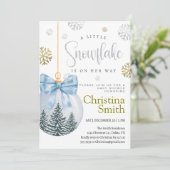 Little Snowflake Winter Wonderland Baby Boy Shower 招待状 (スタンド正面)