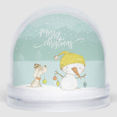Little snowman and dog in christmas winter scene (正面)