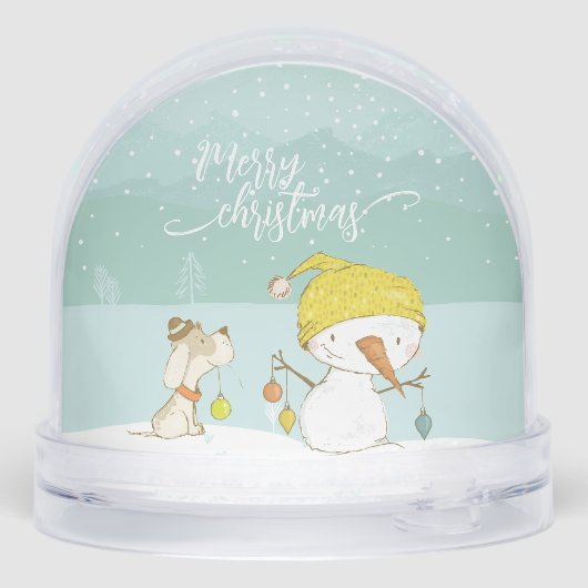 Little snowman and dog in christmas winter scene (裏面)