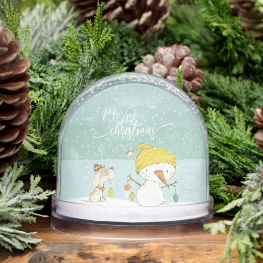 Little snowman and dog in christmas winter scene (冬)