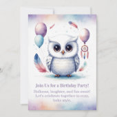 Little Snowy Owl Birthday Invitation Boho 招待状 (正面)