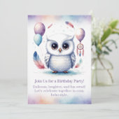 Little Snowy Owl Birthday Invitation Boho 招待状 (スタンド正面)