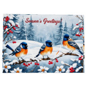 Little Songbirds in a Snowy Landscape Christmas ラージペーパーバッグ (裏面)