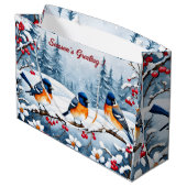 Little Songbirds in a Snowy Landscape Christmas ラージペーパーバッグ (裏面アングル)
