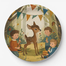 Little Spotted Deer Woodland Birthday Party Paper  ペーパープレート